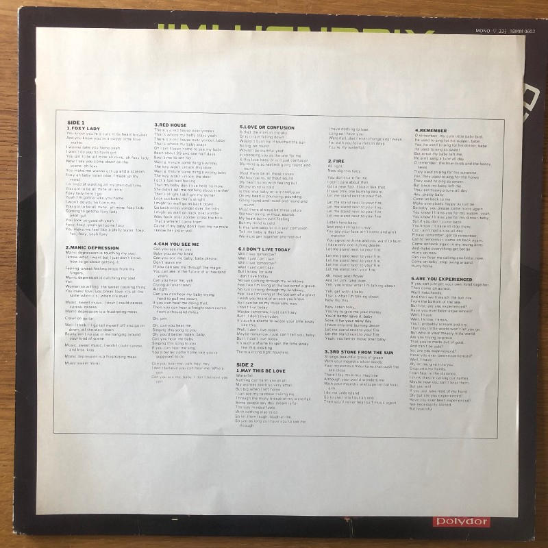 JIMI HENDRIX / LP 日本盤 mono「ARE YOU EXPERIENCED」18MM 0603-1987