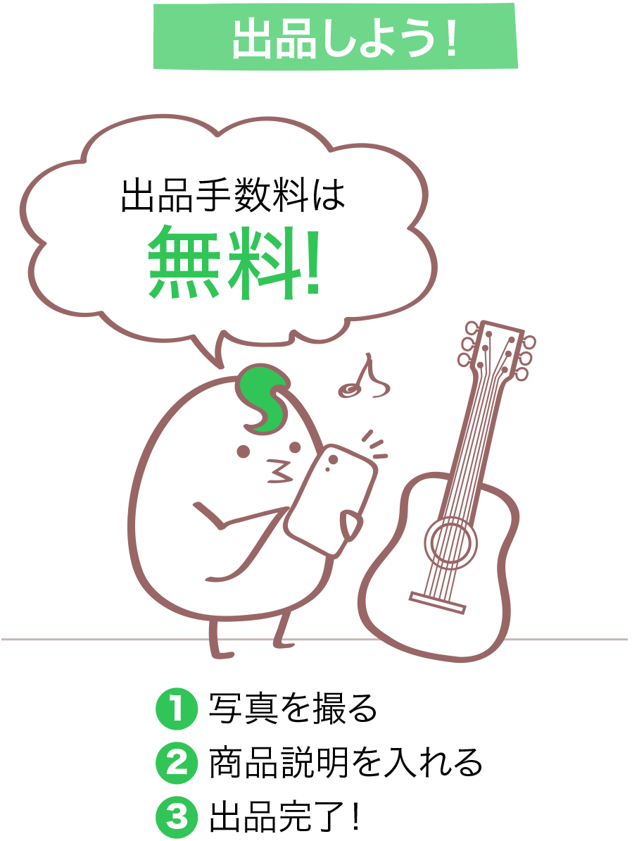 出品しよう！ 出品手数料は無料! １．写真を撮る ２．商品説明を入れる ３．出品完了！