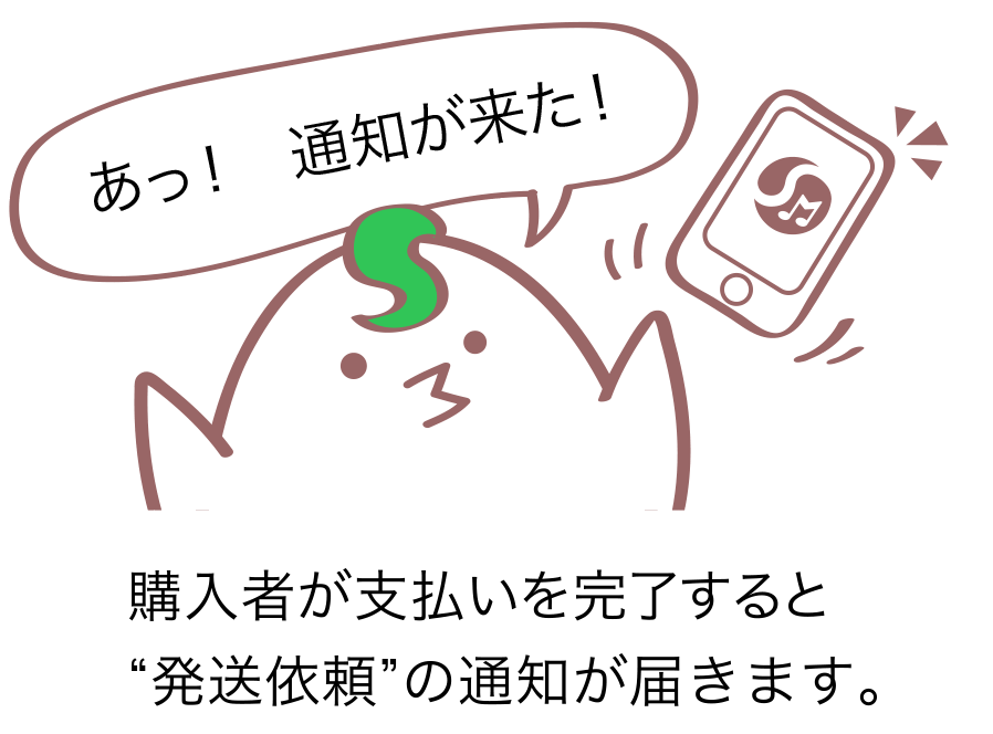 あっ！ 通知が来た！購入者が支払いを完了すると“発送依頼”の通知が届きます。